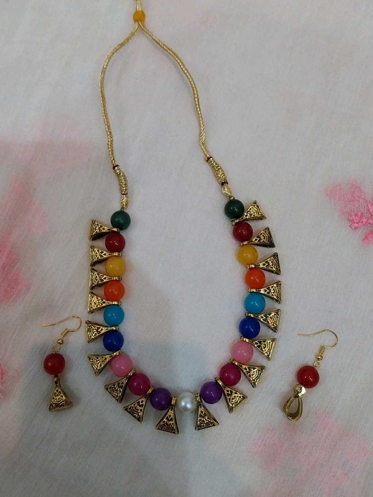 Colorful Beaded Necklace &amp; Earring Set