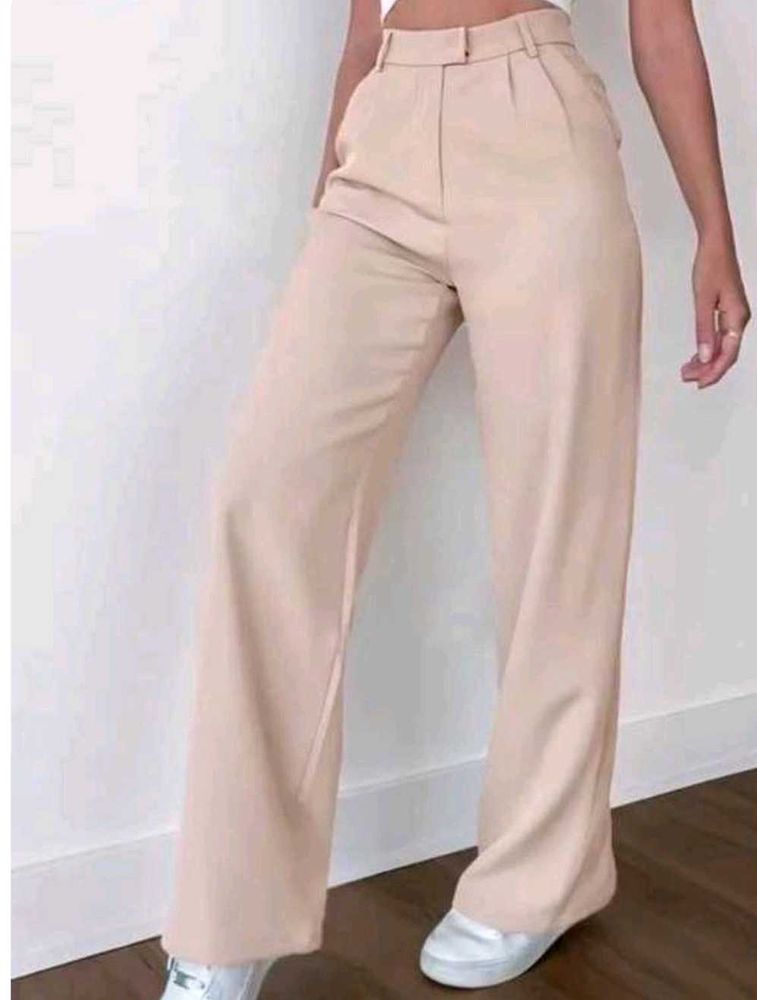 Beige Wide Leg Trousers (Street Style store)
