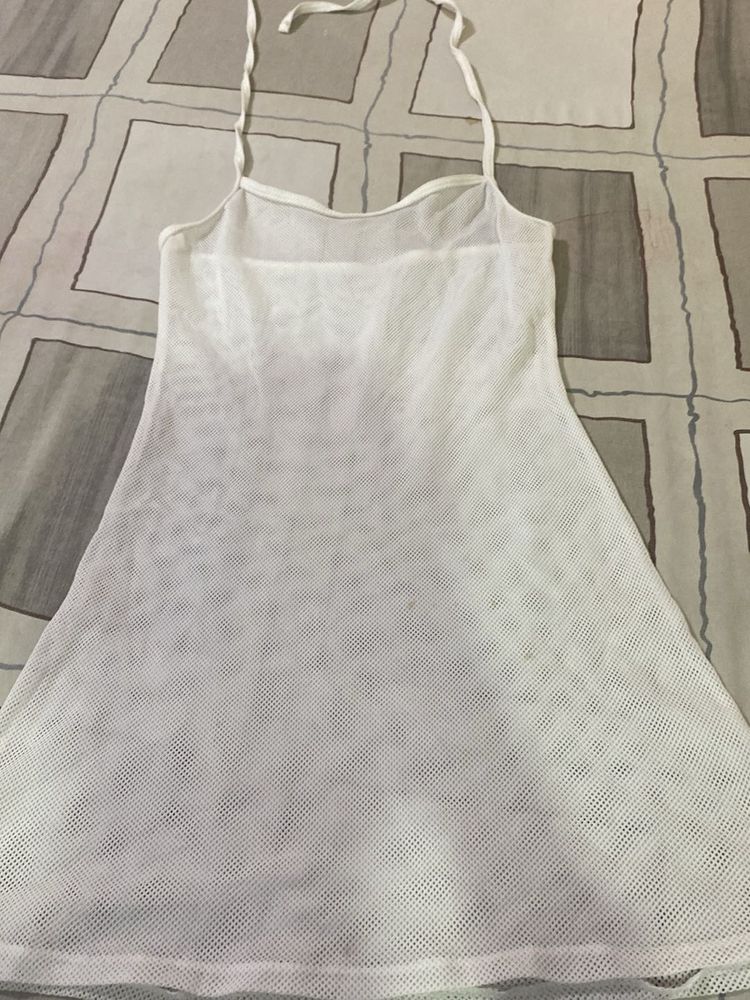 White Mesh Mini Dress
