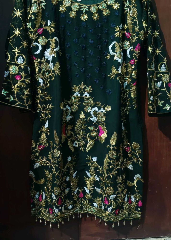 Emerald Green Embroidered Kurti