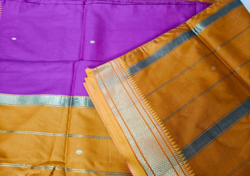 Silk Saree - Purple &amp; Gold Stripes