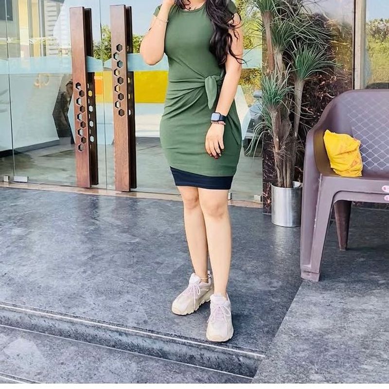 Olive Green Tie-Waist Dress