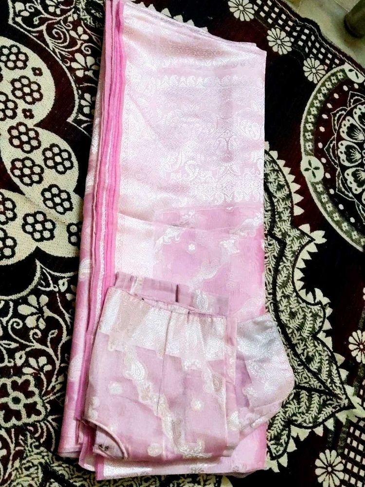Pink Banarasi Saree with Blouse