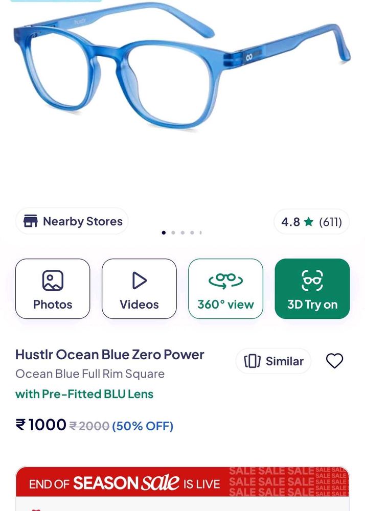 Hustlr Ocean Blue Zero Power Glasses