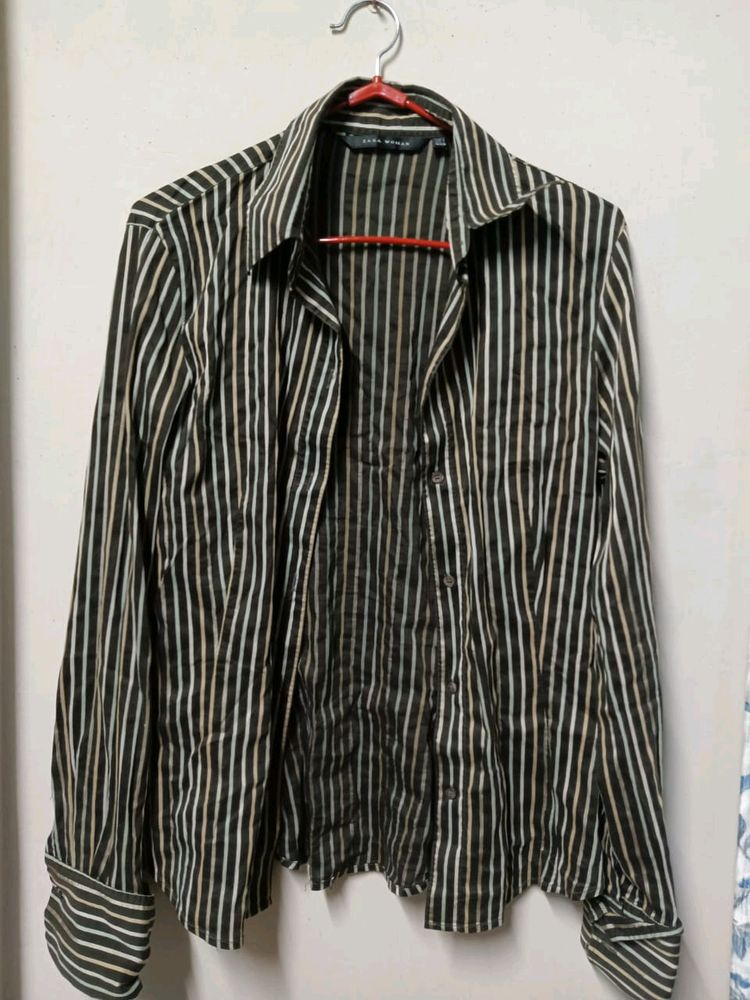 Zara Woman Striped Button-Down