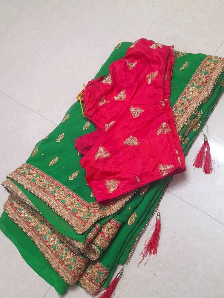 Work Saree With Designer Blouse