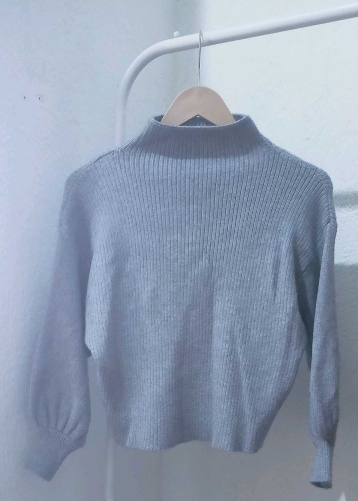 Gray Knit Turtleneck Sweater