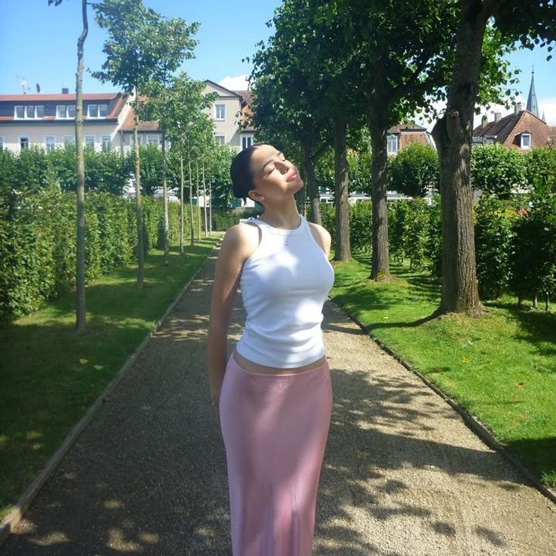 Pink Satin Midi Skirt