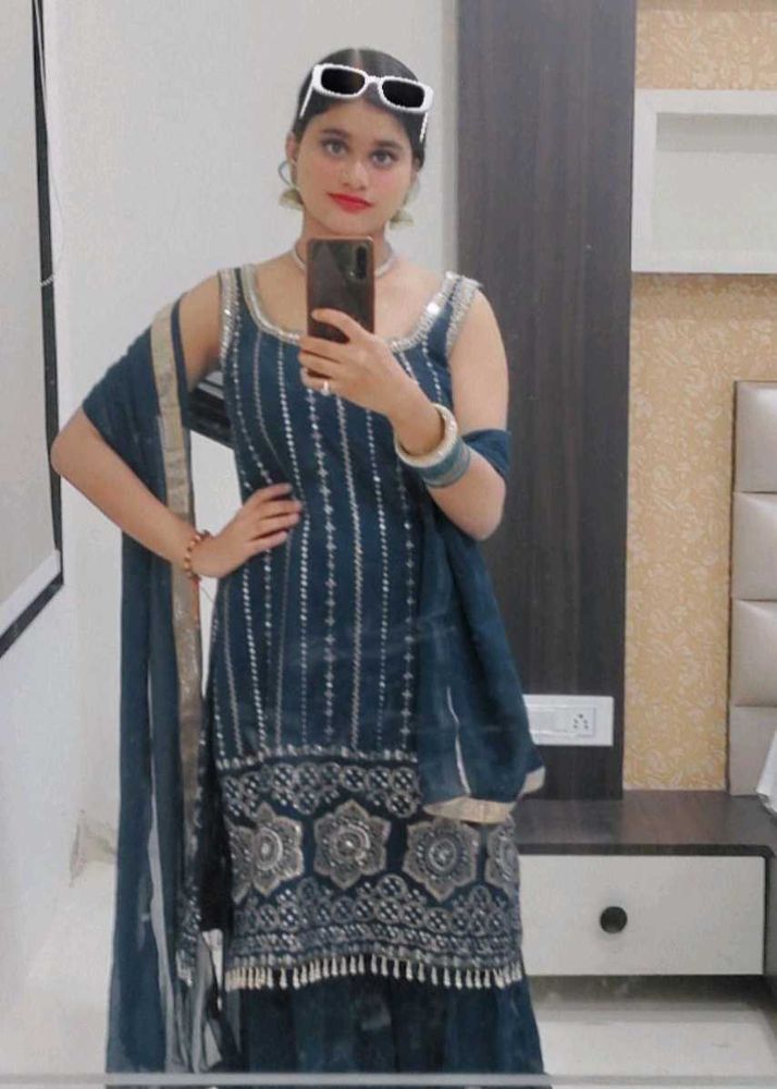Radiant Mirror &amp; Sequin Heavy Work Sharara Set💙