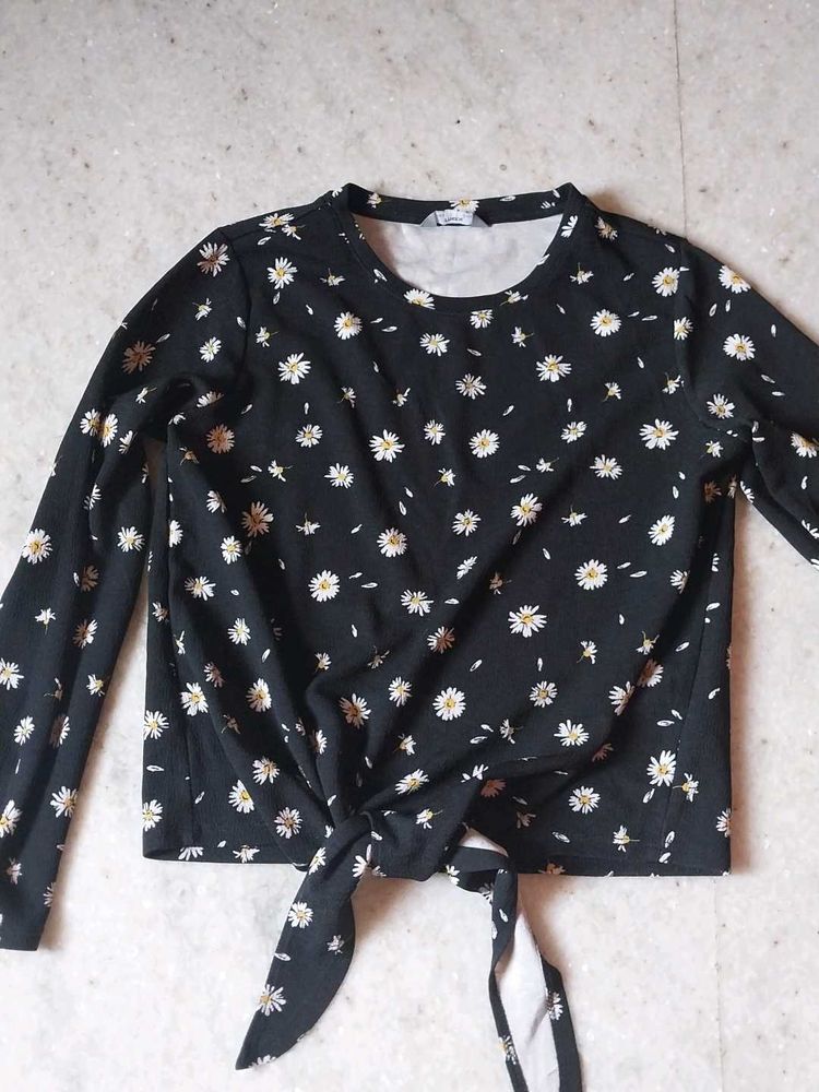 Floral Tie-Front Long Sleeve Top