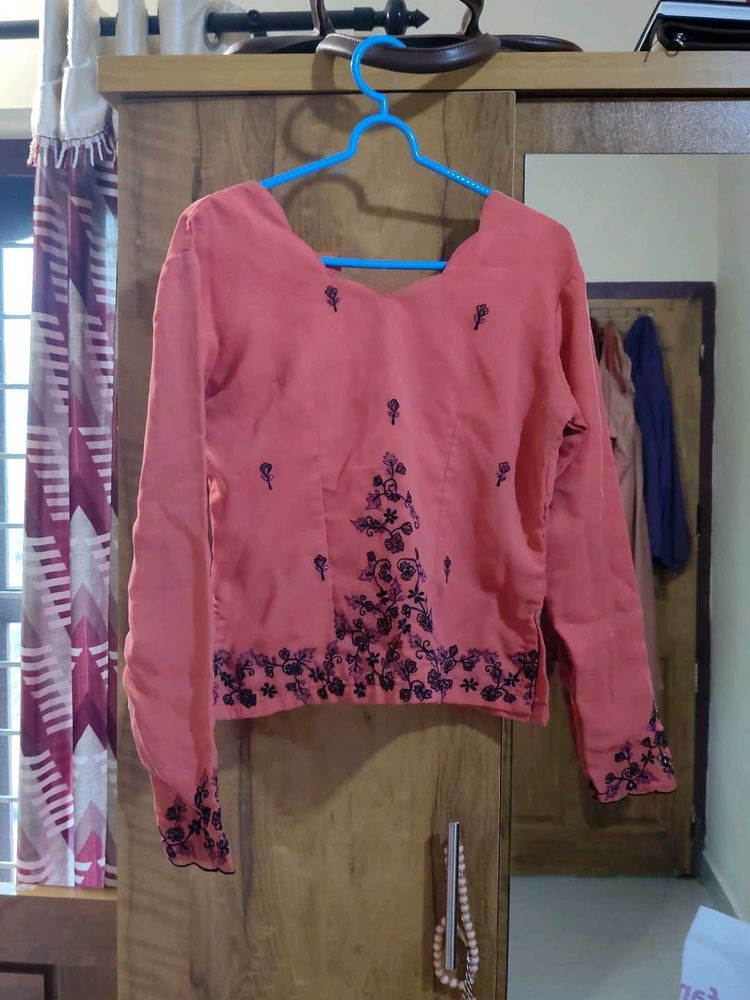 Embroidered Peach Blouse