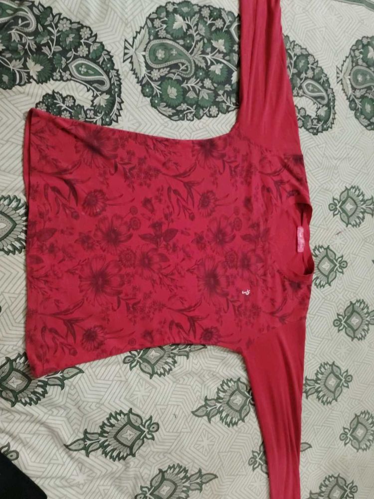 Red Floral Long Sleeve Shirt