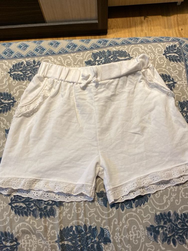 White Lace Trim Shorts