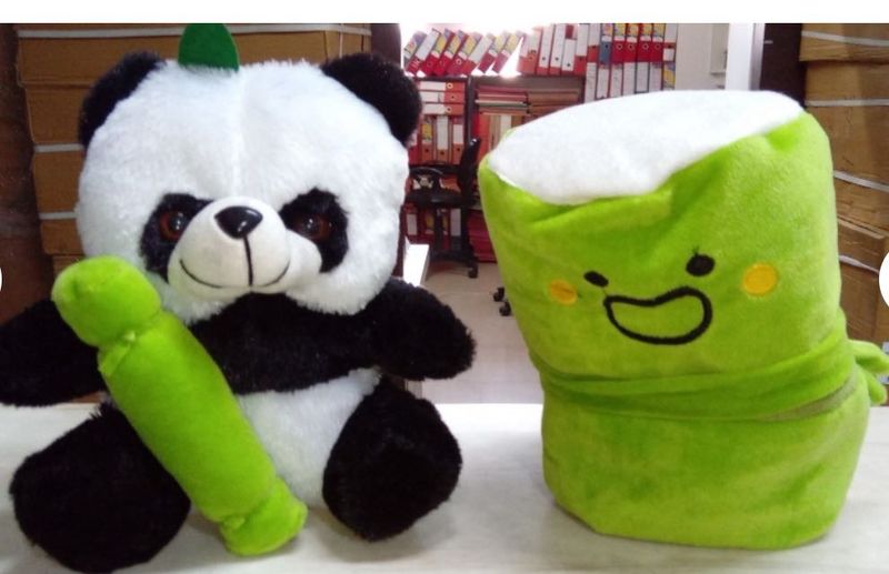 Cute Panda Plushie &amp; Kawaii Green Character