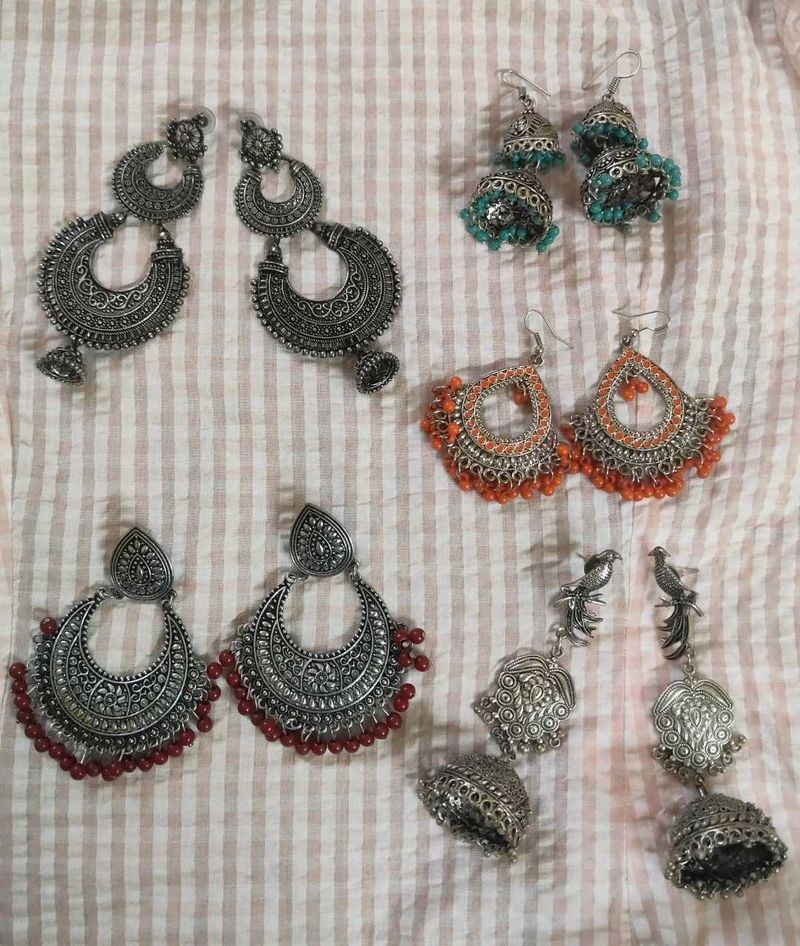 Beautiful Pack Of 5 Oxidised Earrings