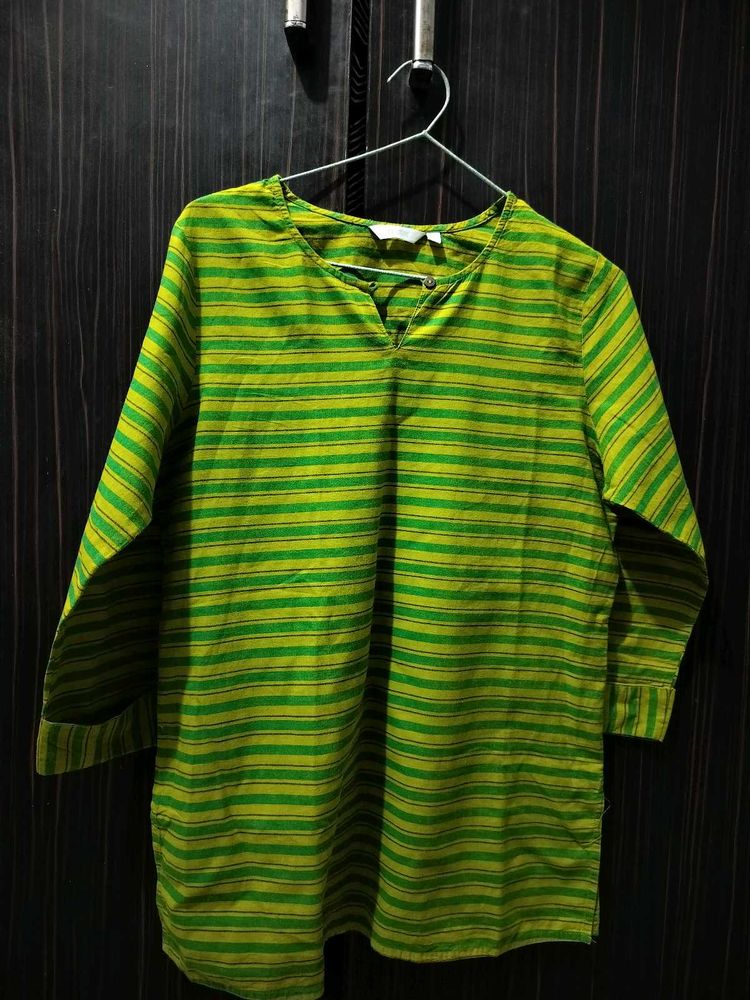 Cute Green Striped Short Kurti