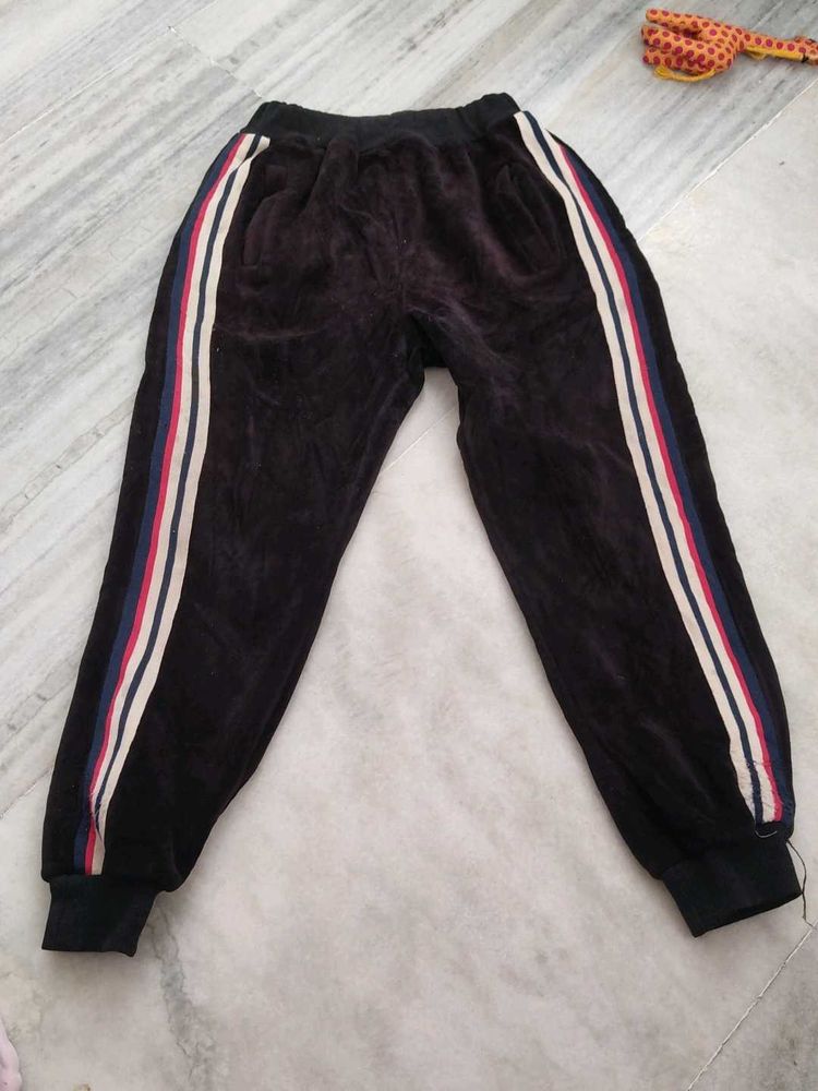 Velvet Joggers with Striped Detail