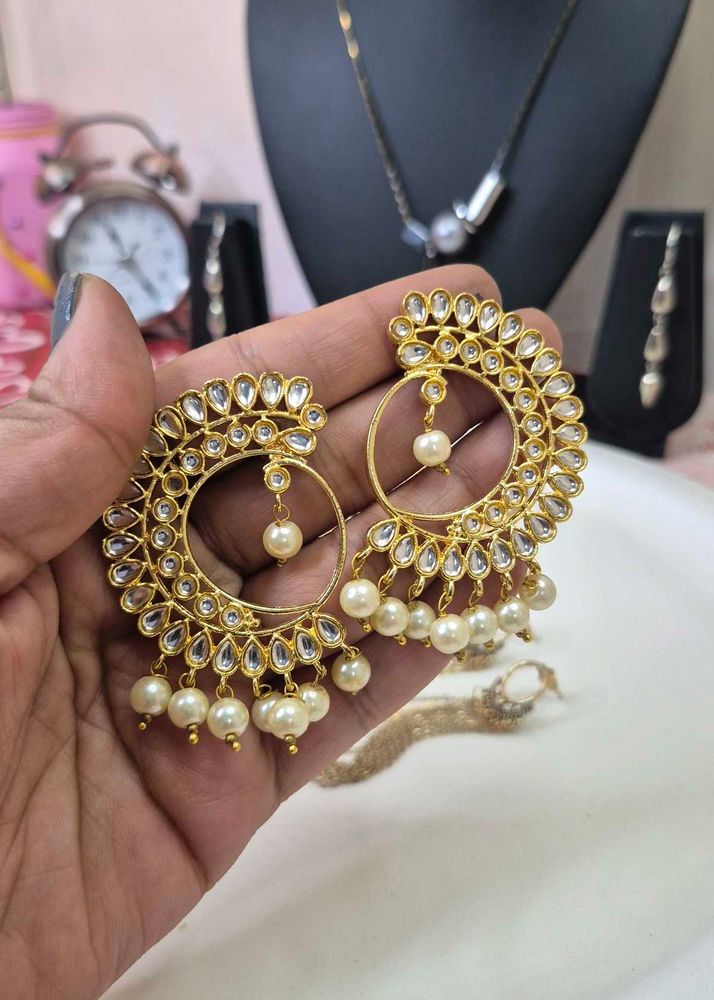 Gold Kundan Pearl Earrings- NEW STOCK