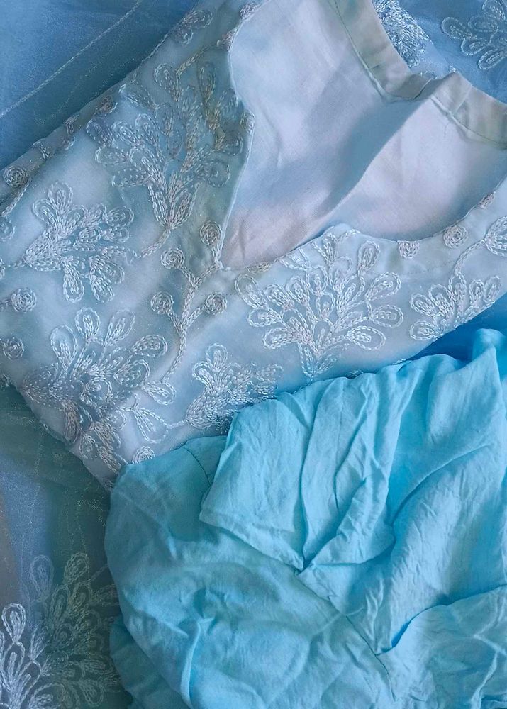 POWDER BLUE ORGANZA PATIALA SUIT + FREE GIFT