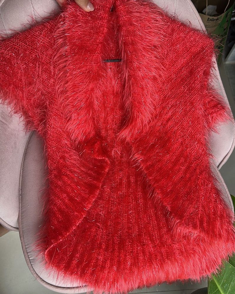 Red Fuzzy Knit Jacket