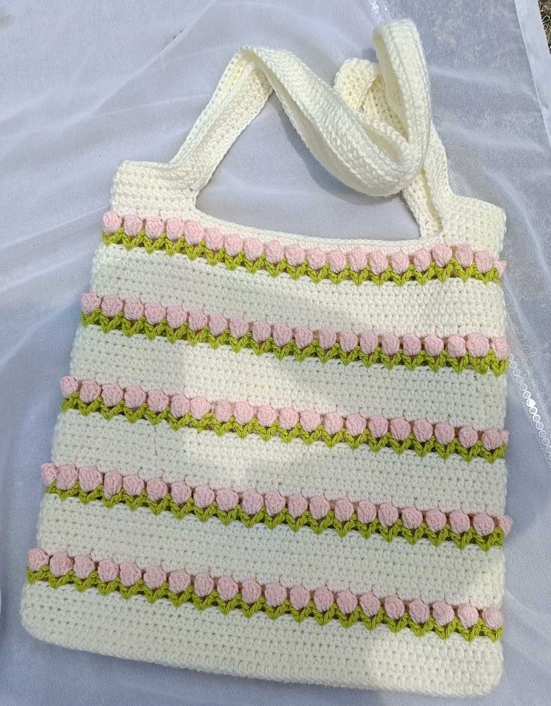 Crochet Floral Tote Bag