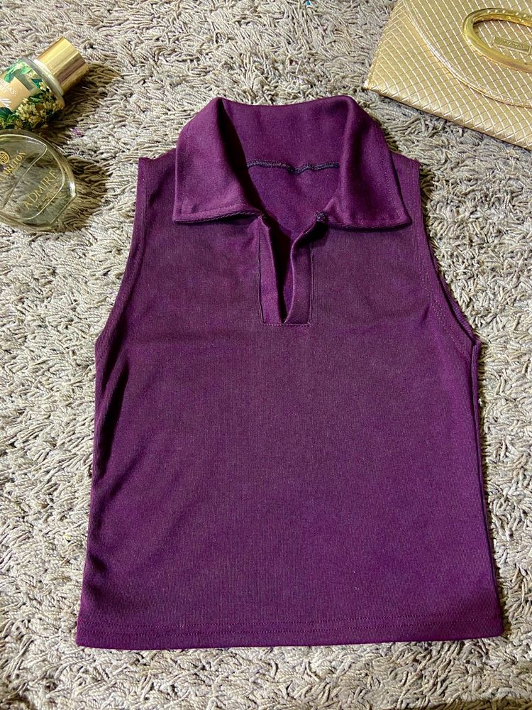 Collar Neck Ribbed Top
