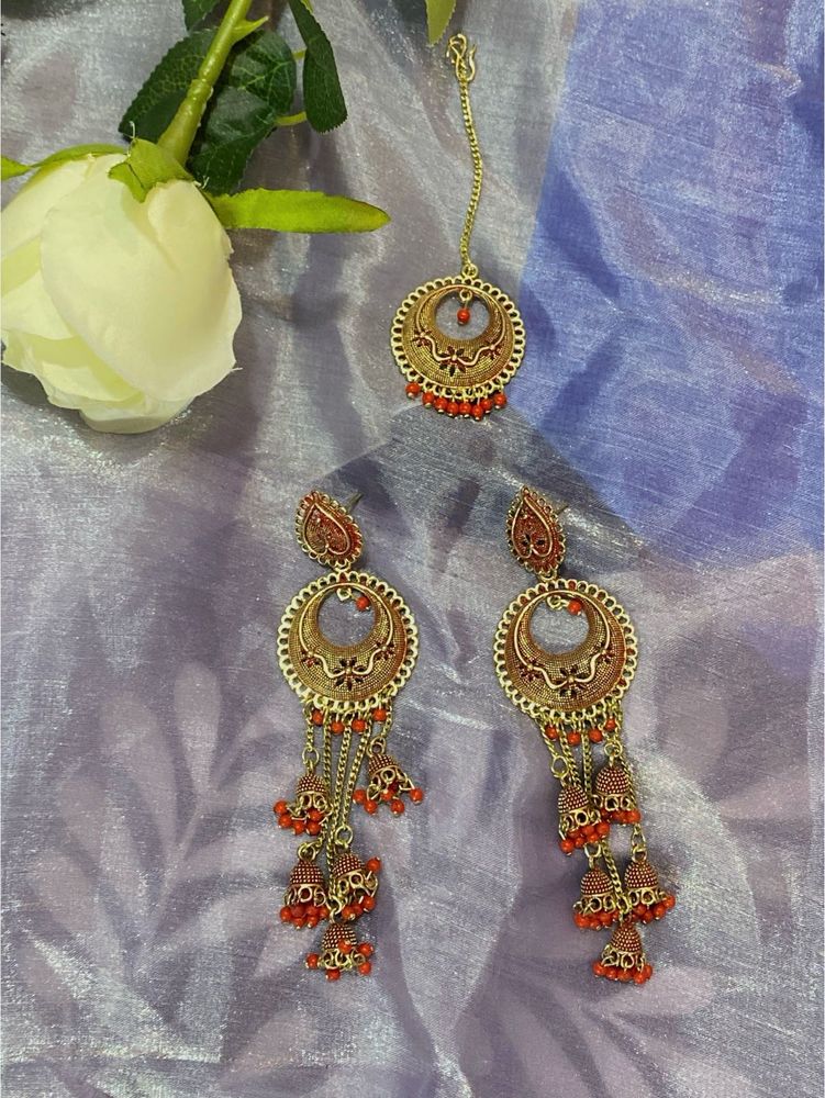 Red &amp; Gold Tone Indian Jewelry Set
