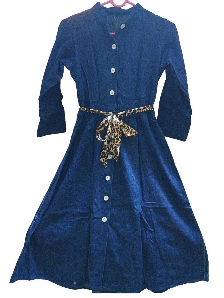Denim Midi Shirt Dress with Belt