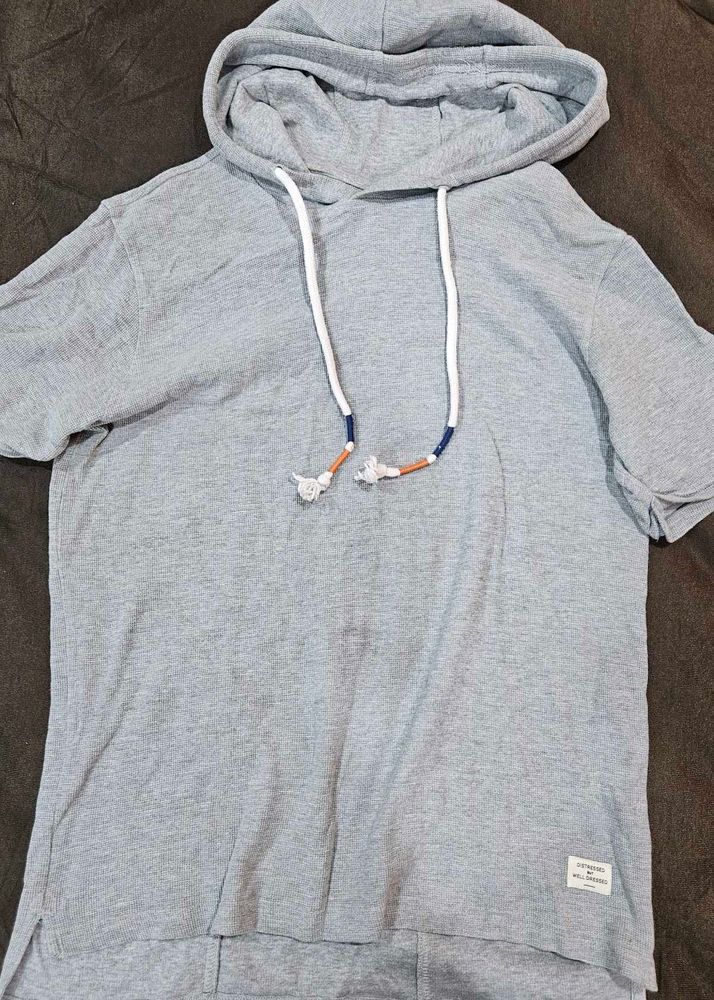 Gray Short Sleeve Hoodie