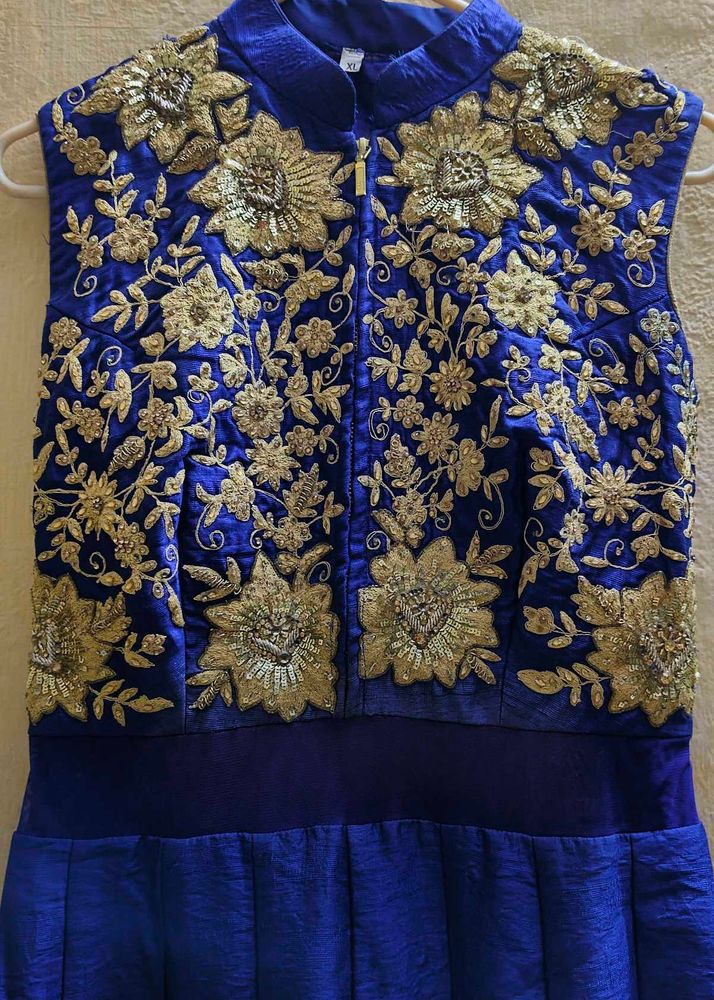 Royal Blue Gold Embroidered Gown