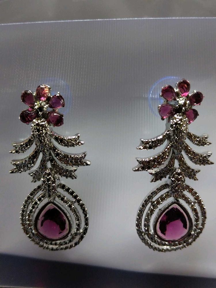 Elegant Dangle Earrings Rhodium Plated