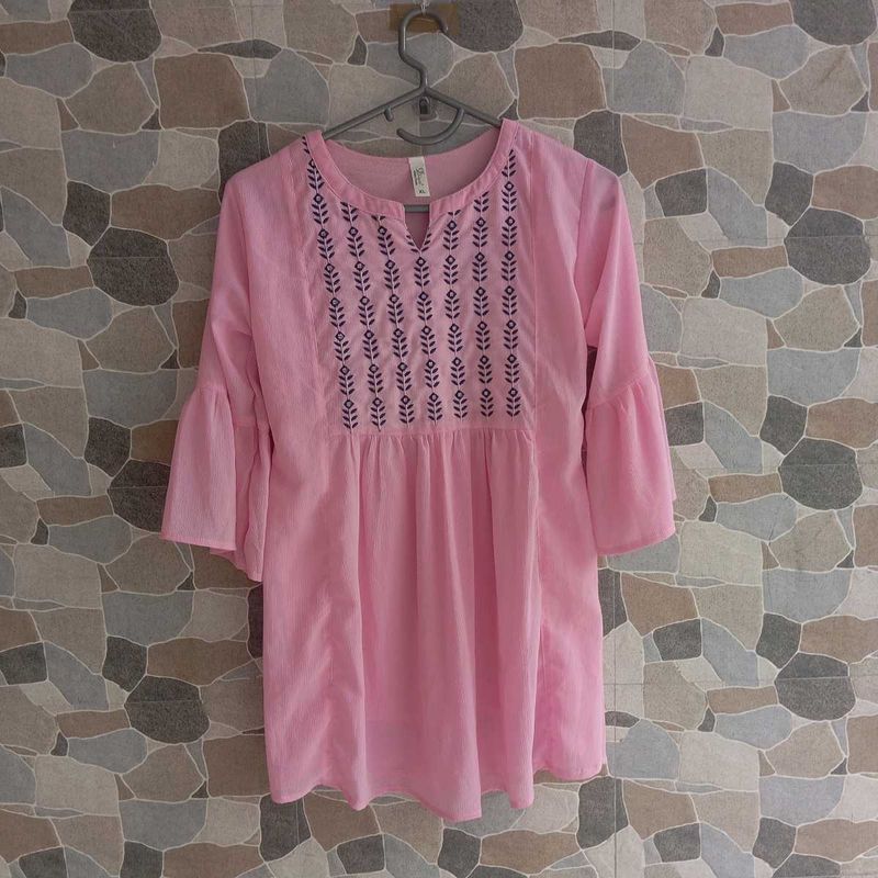 Pink Embroidered Tunic Top