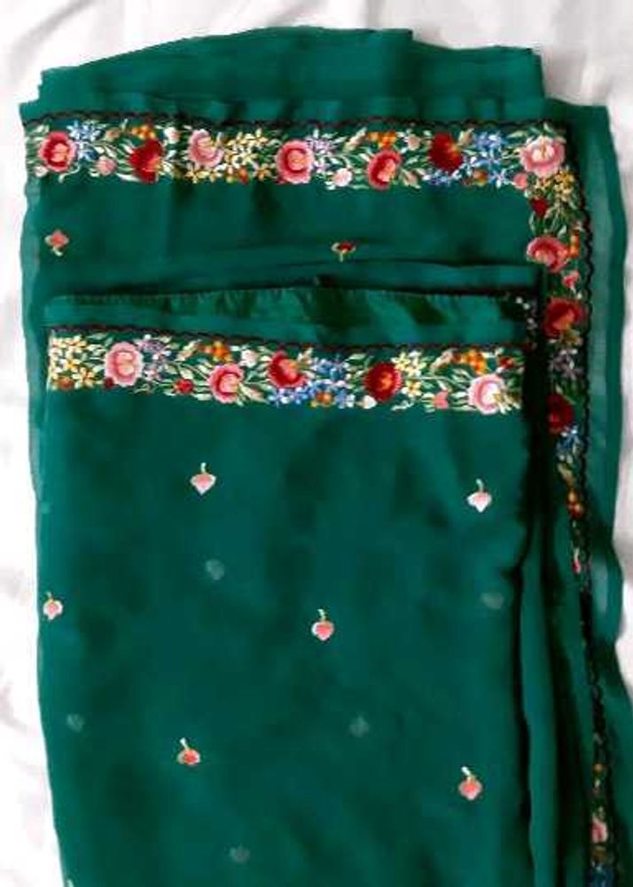 Beautiful Green Saree With Embroidery