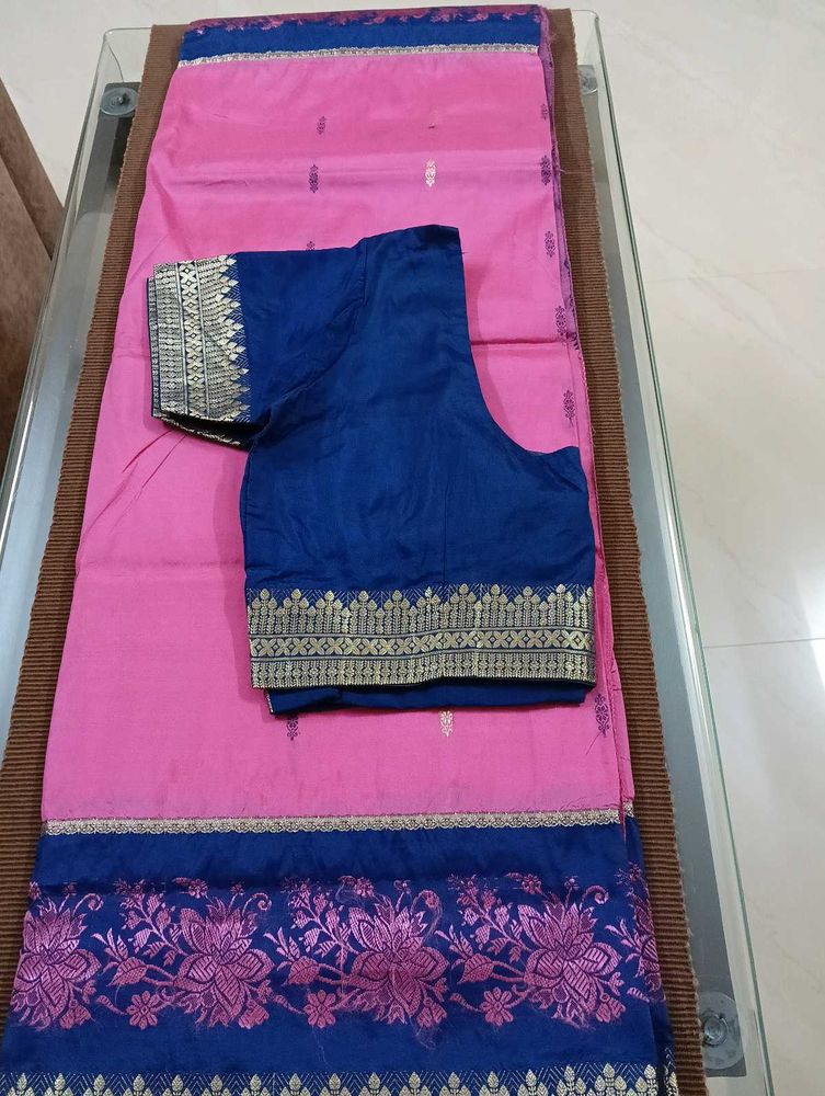 Kanjivaram Silk Nevy Blue Border &amp; False &amp; Pico