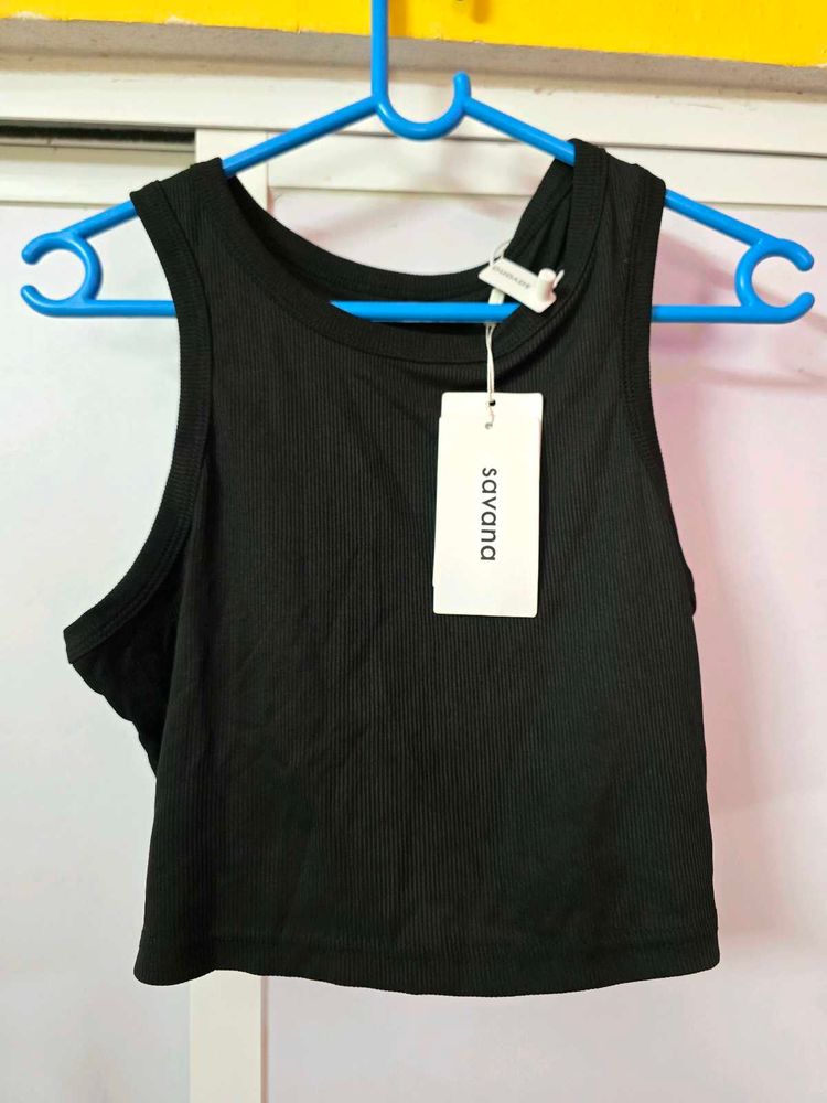 Savana Black Ribbed Tank Top