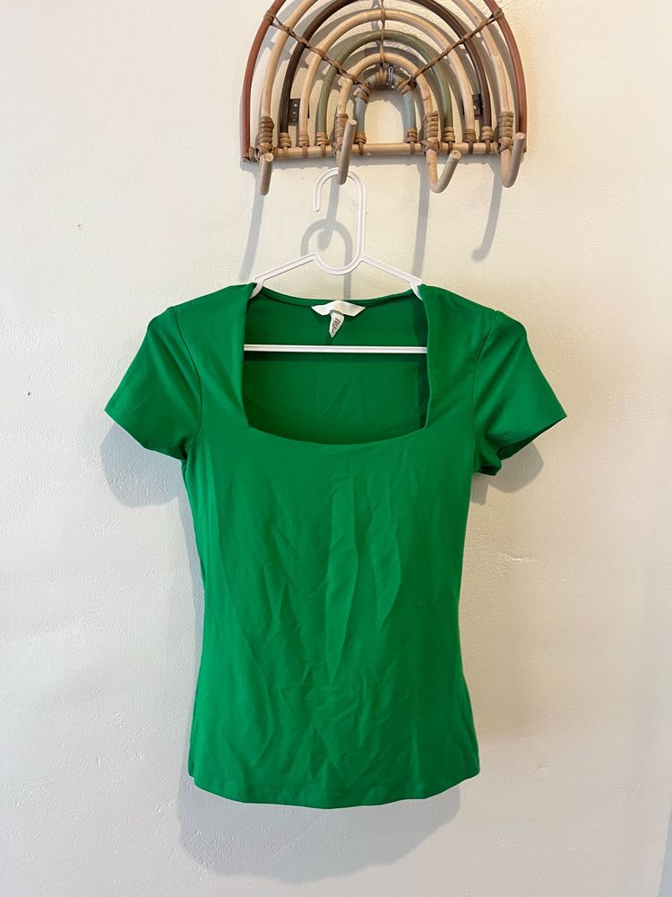 Green Square Neck Top H&amp;M