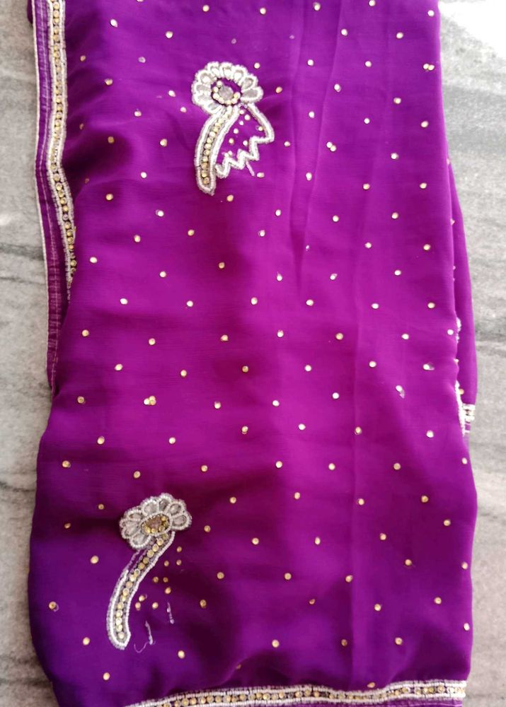 Beautiful 🟣 Purple Saree Without Blouse