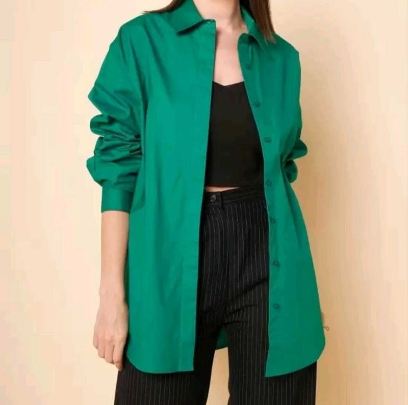 Oversize Solid Green Shirt