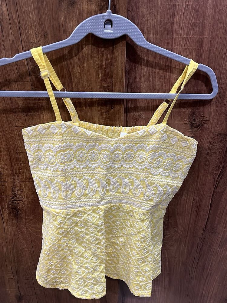 Yellow Embroidered Peplum Top