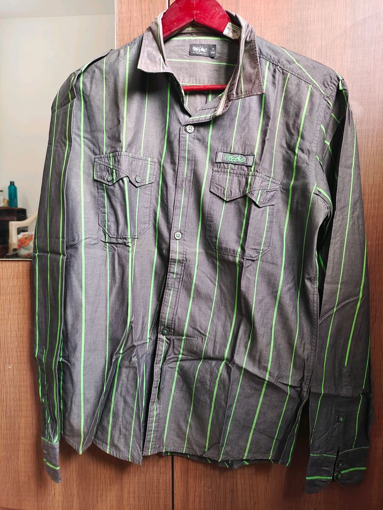 Men Casual Shirt - Green Striped