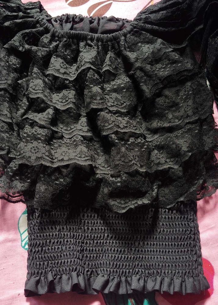 Elegant Black Lace Off-Shoulder Top