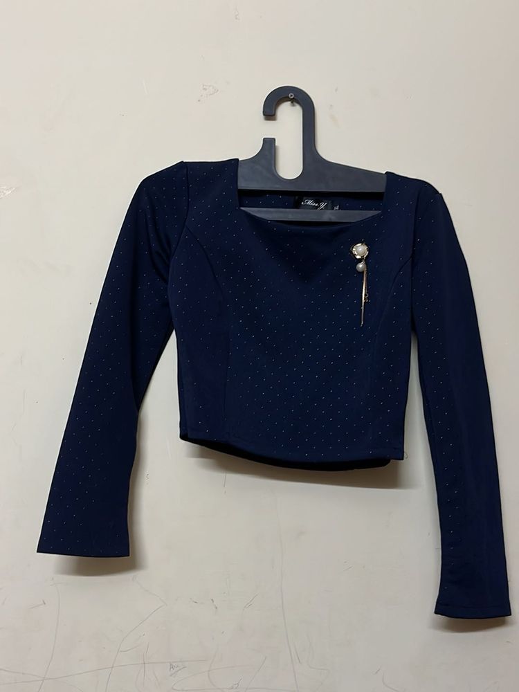 Navy Blue Long Sleeve Top