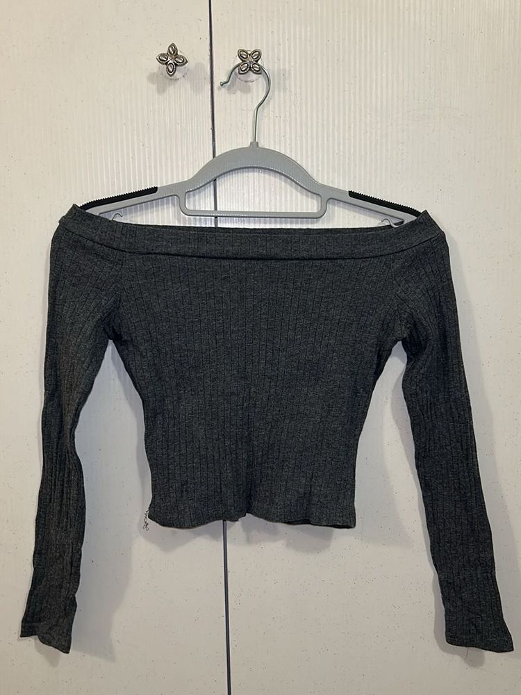 Dark Grey Off Shoulder Top