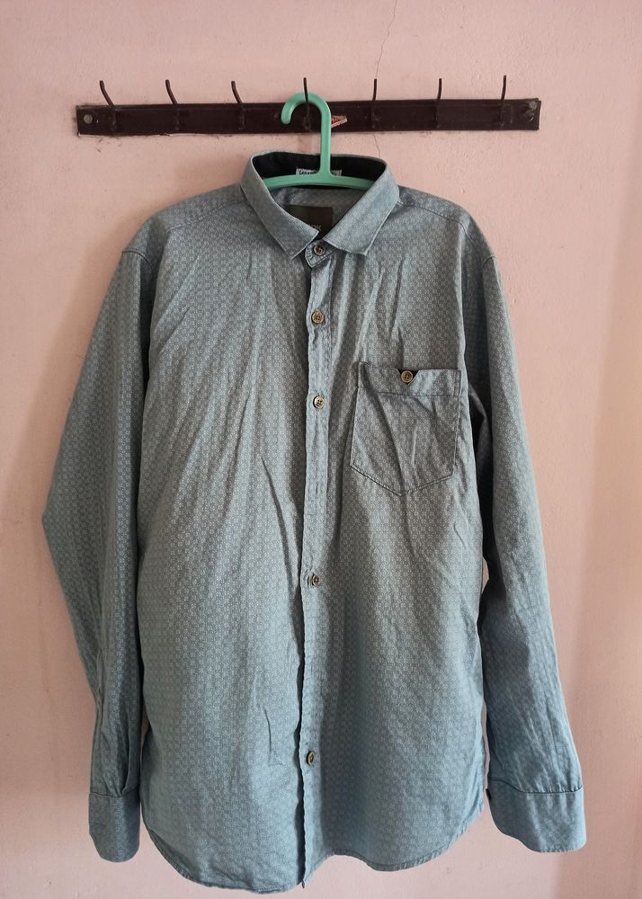 Men Blue Printed Full Sleeve Shirt