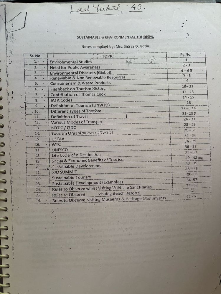 Sustainable &amp; Environmental Tourism Notes
