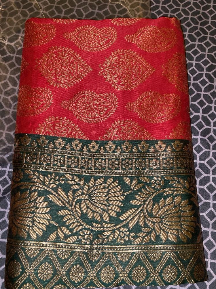 Elegant Red &amp; Green Saree
