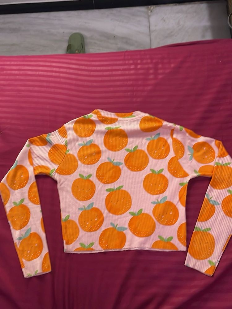 Orange Print Long Sleeve Top