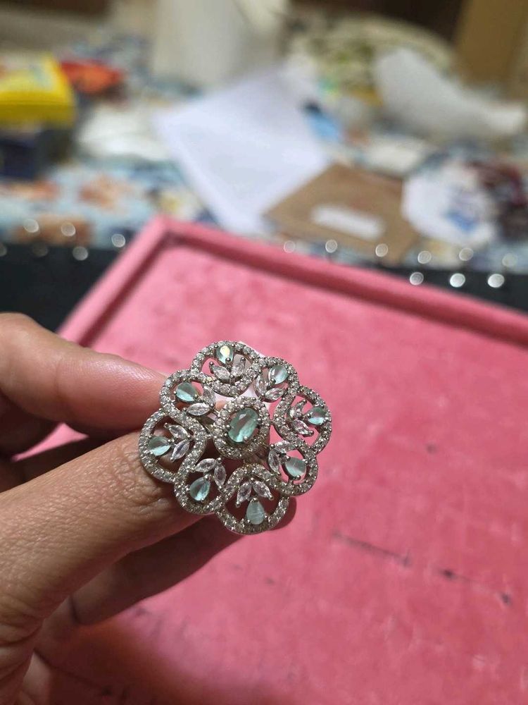 Zircon Sea Blue Ring Adjustable