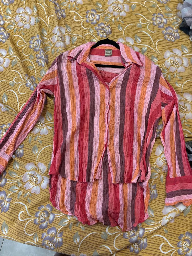 Oversized Striped Button-Up Shirt