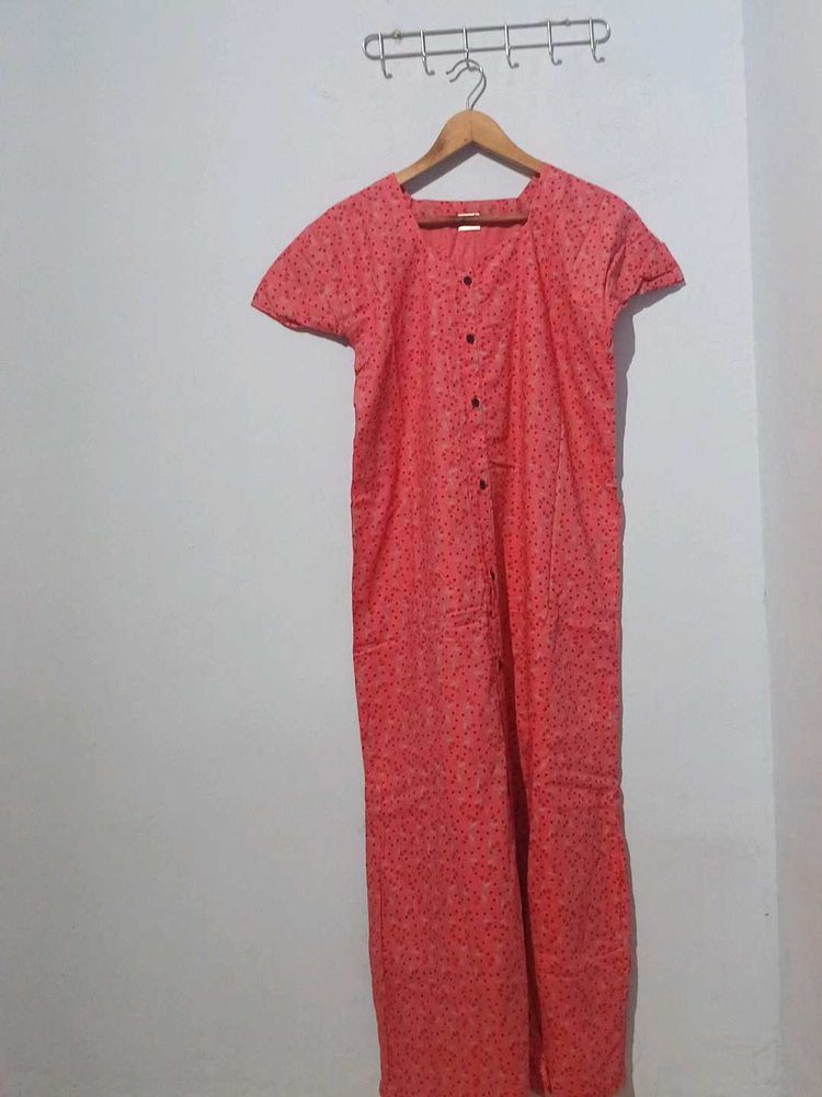Coral Ditsy Floral Button-Down Nighty